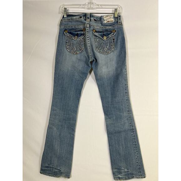 VTG Y2K Bella Swan Low Rise Mek Denim Flare Jeans Women S 27 Thick Stitch - Picture 3 of 16